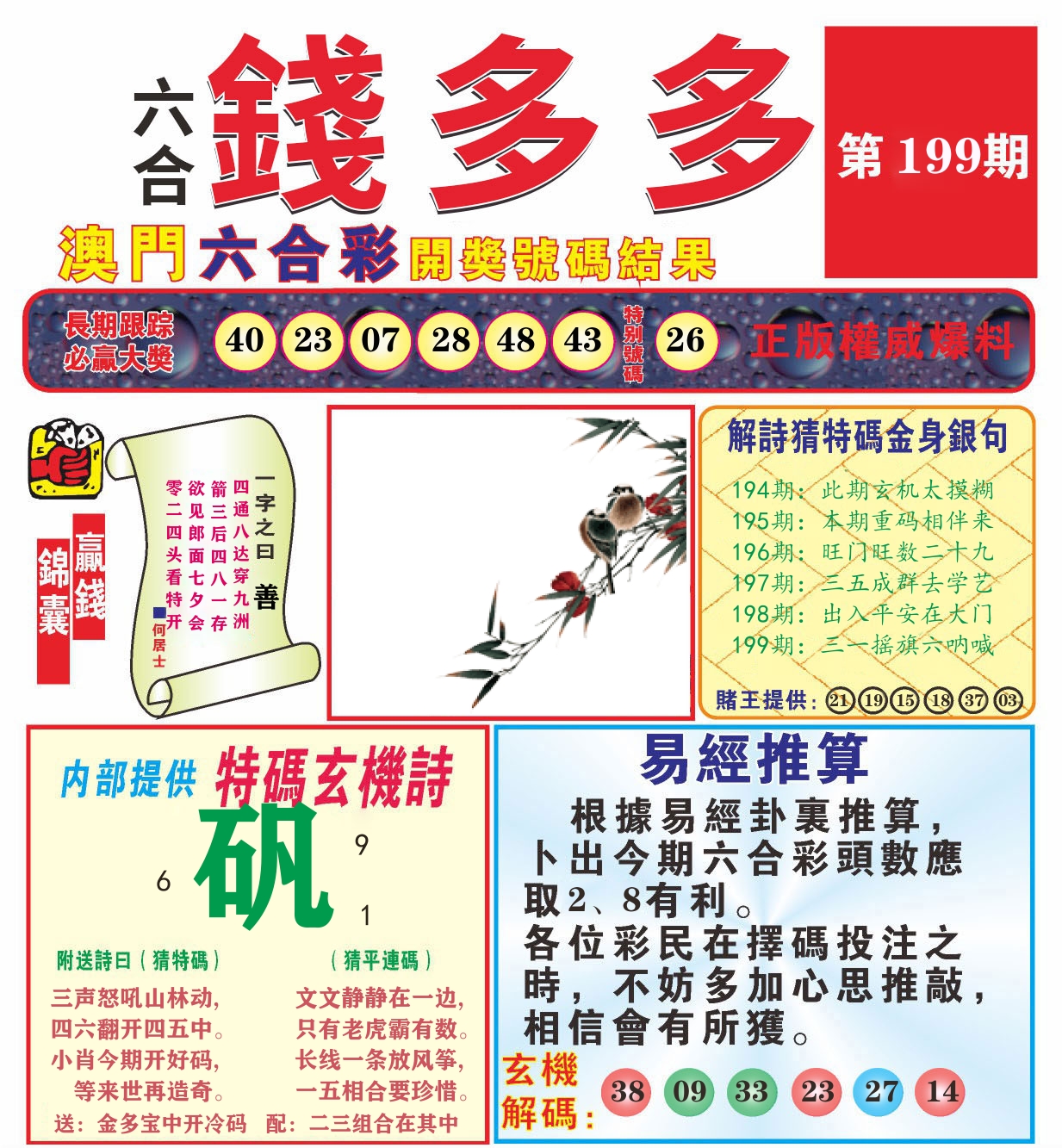 澳门钱多多B 第199期