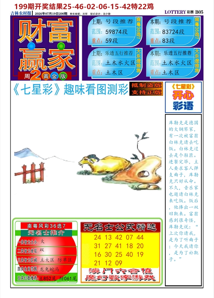 七星彩图A 第200期