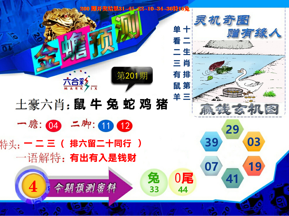 金蟾预测 第201期