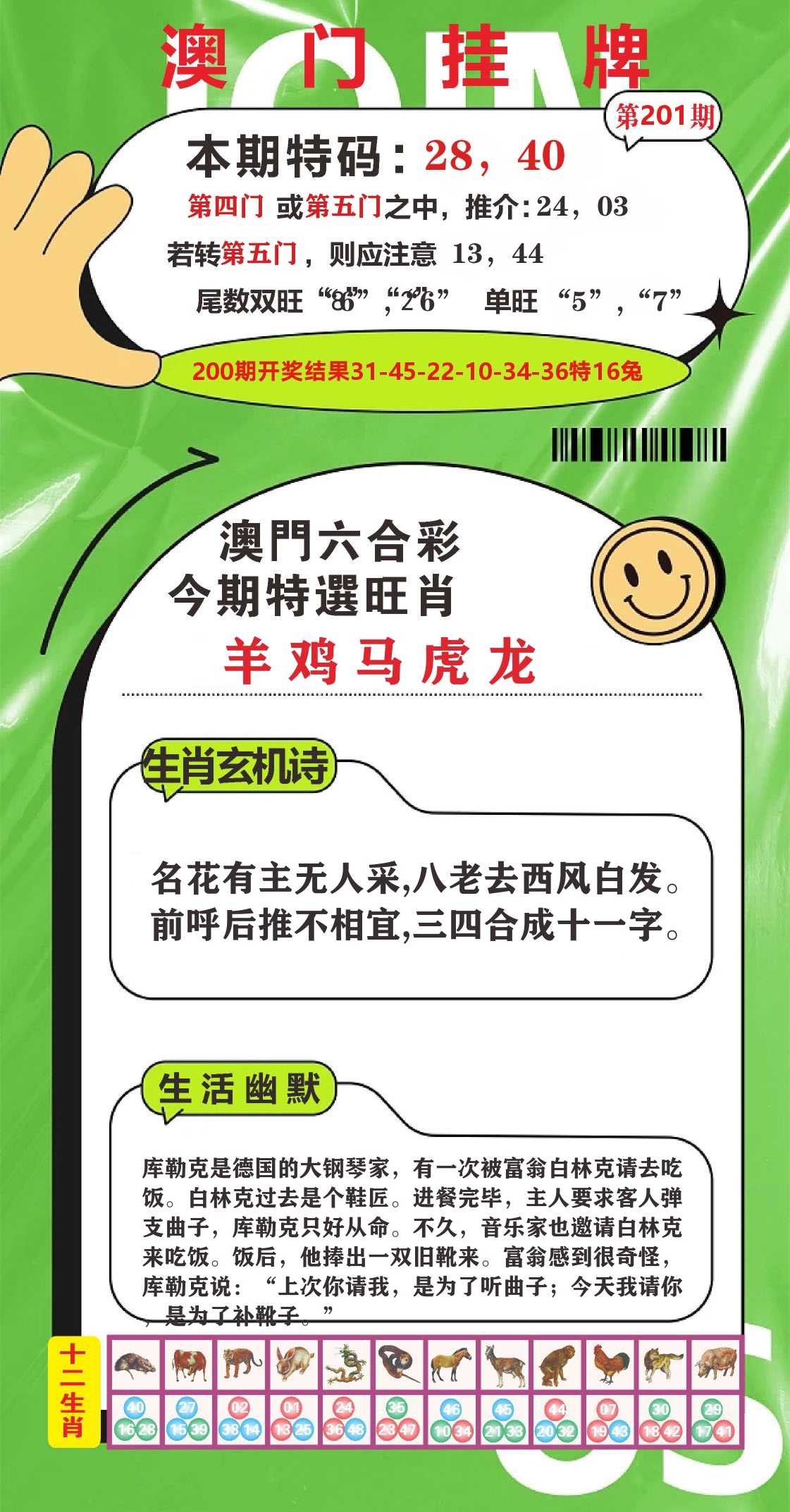 澳门赢天下B 第201期