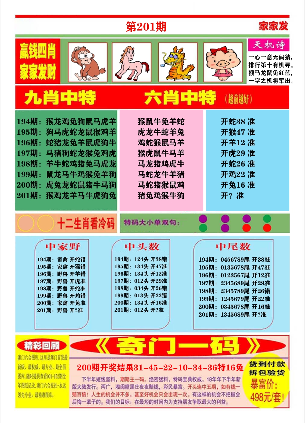 澳门家家发B 第201期