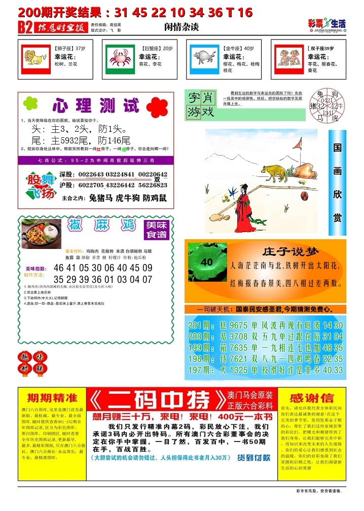 彩票与生活B 第201期