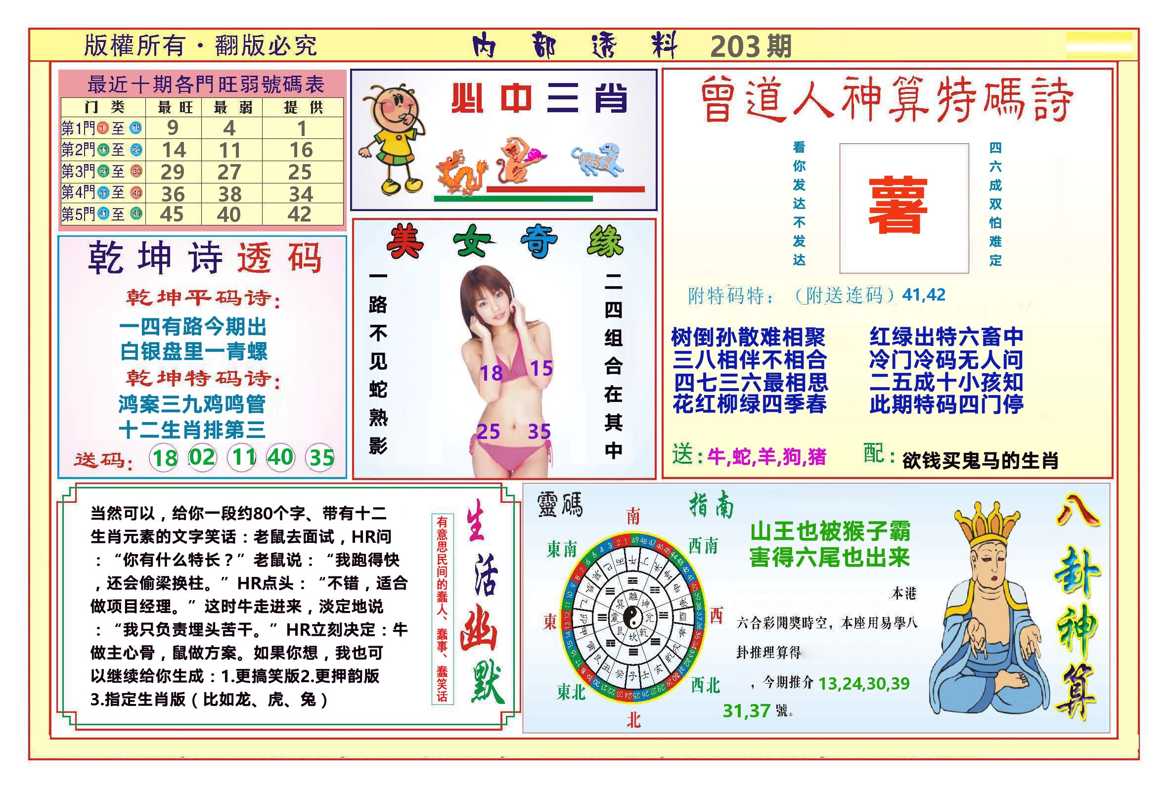 澳门内部透料B 第203期