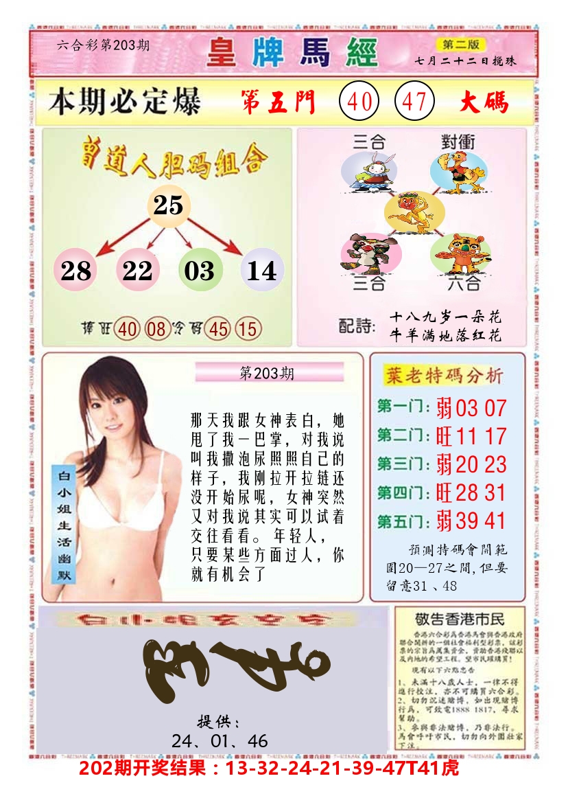 澳门皇牌马经B 第203期