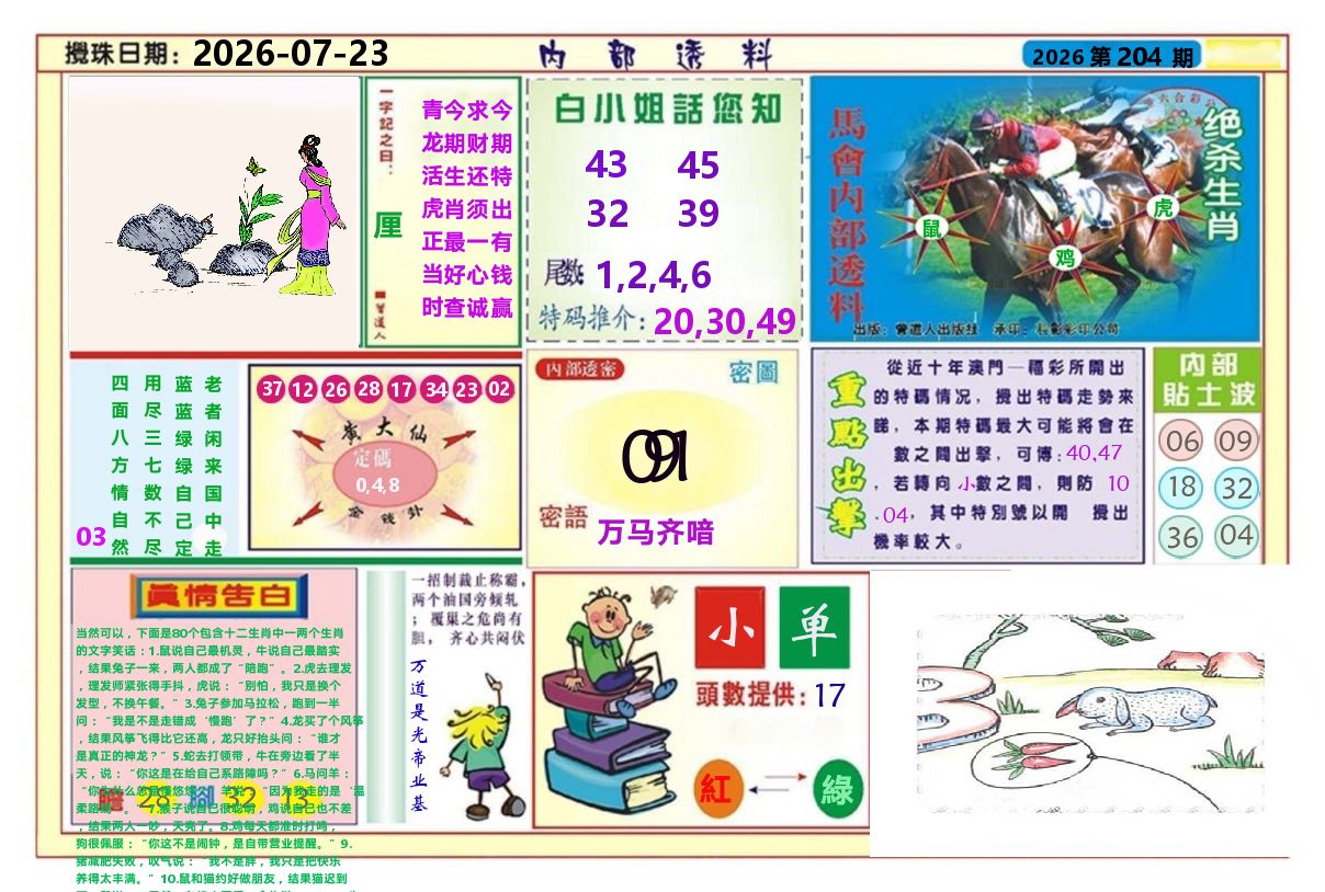 澳门内部透料A 第204期