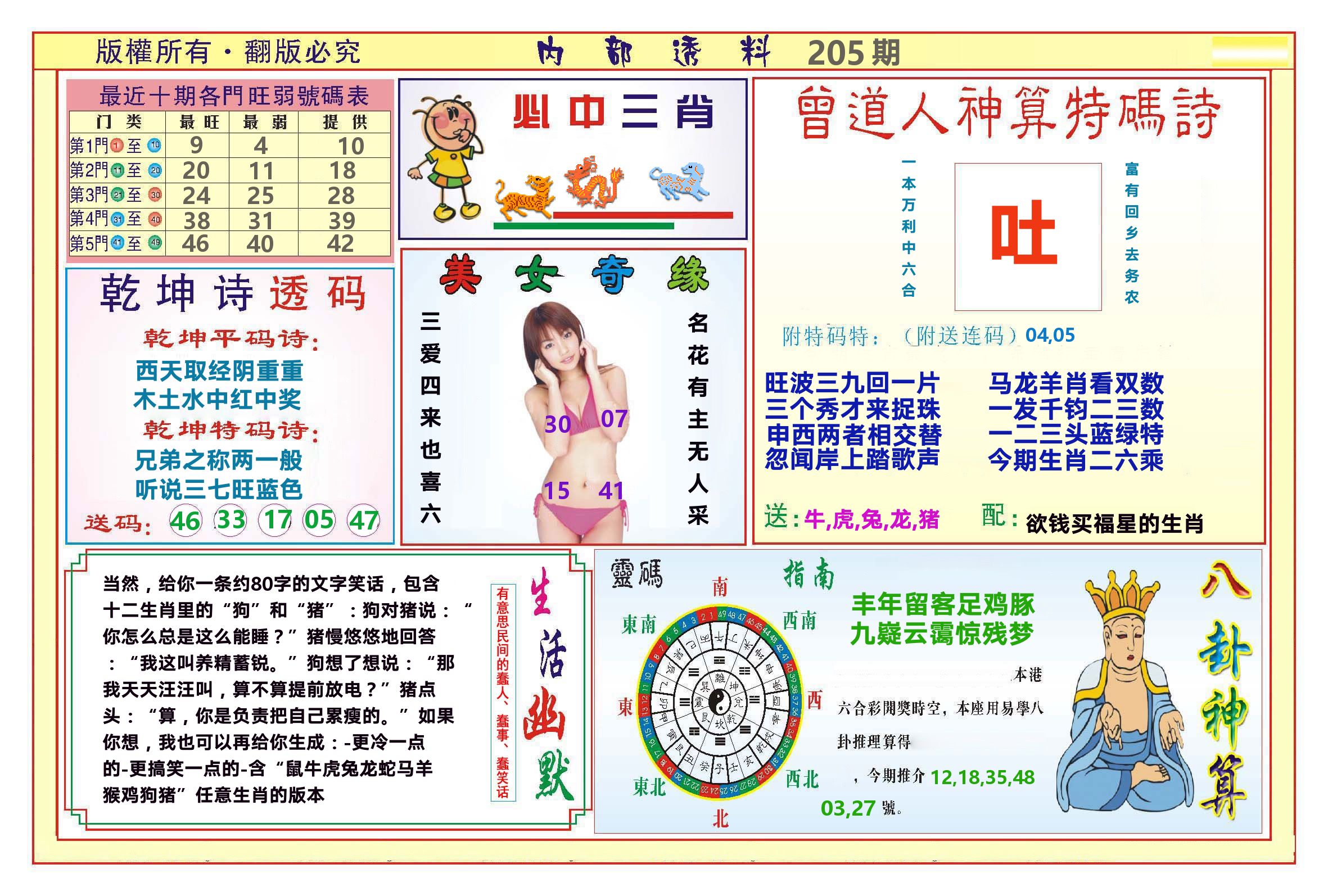 澳门内部透料B 第205期