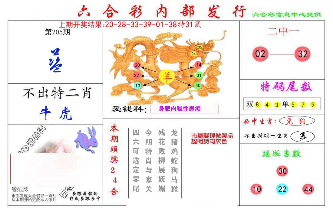 六合彩内部发行 第205期