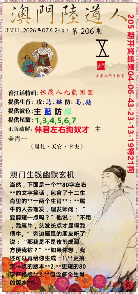 澳门陆道人 第206期