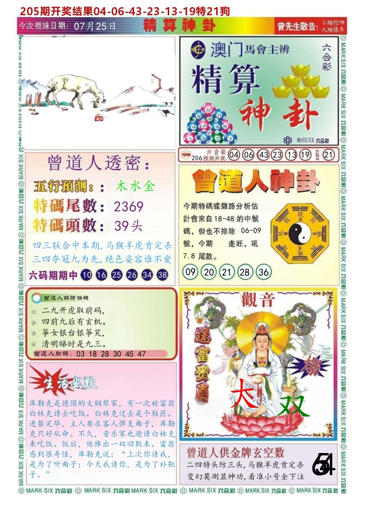 澳门精算神卦 第206期