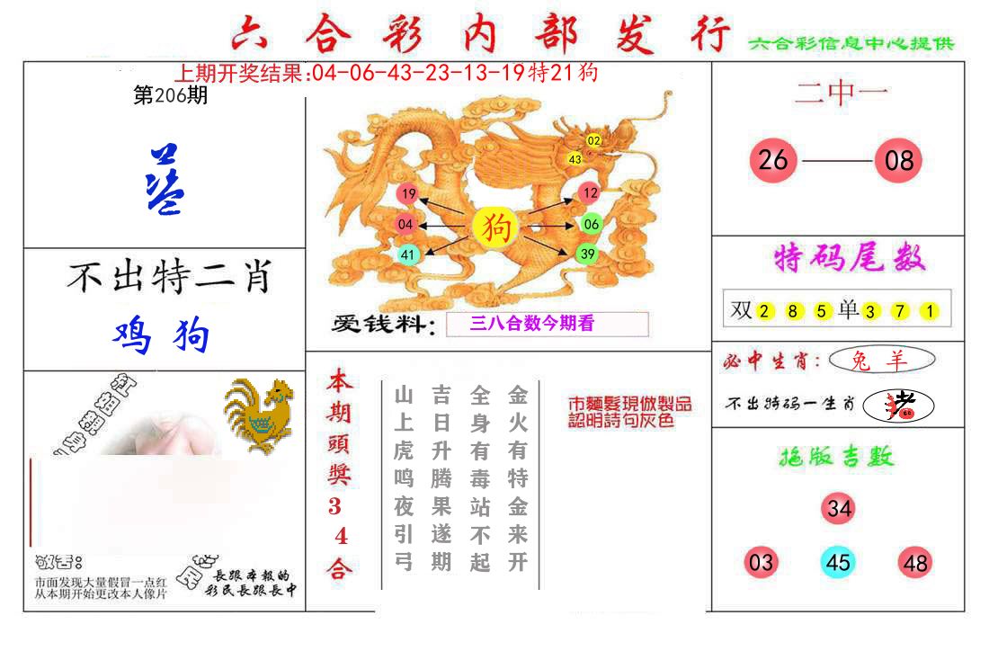 六合彩内部发行 第206期
