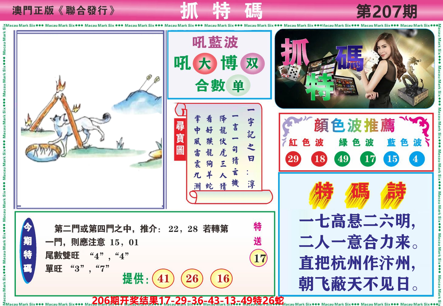 澳门抓特码A 第207期