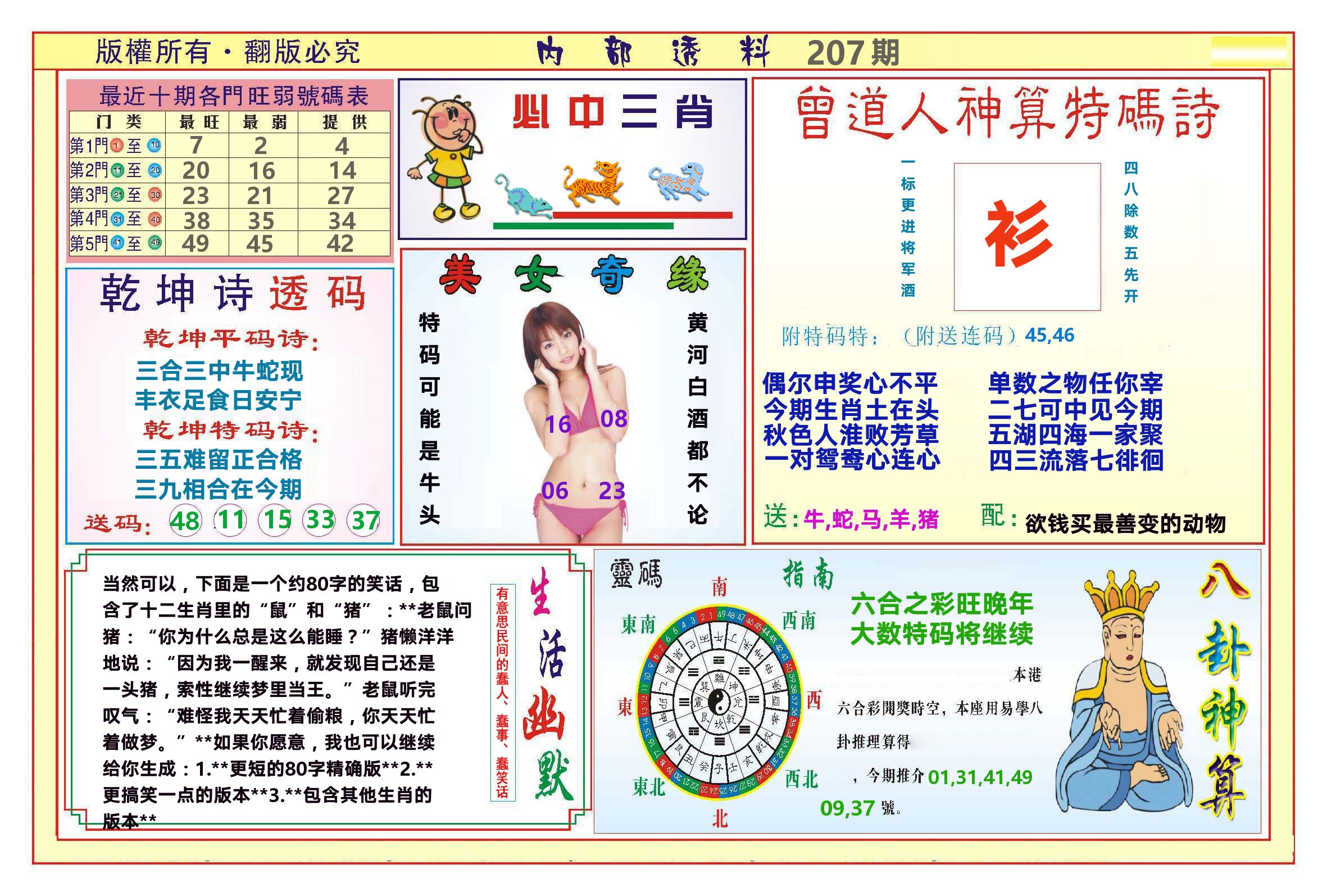 澳门内部透料B 第207期