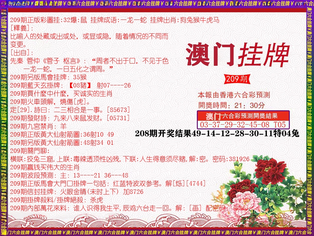 澳门挂牌 第209期