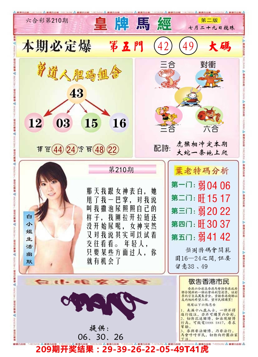 澳门皇牌马经B 第210期