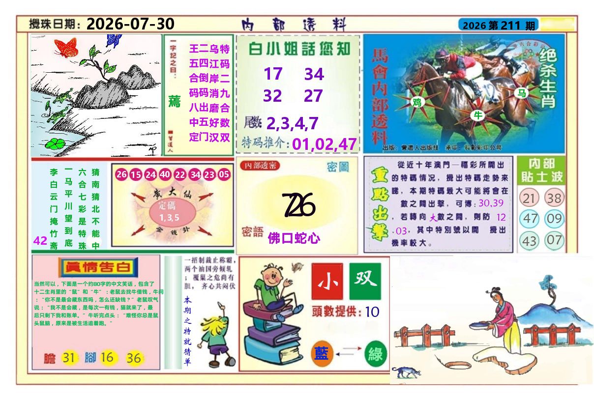 澳门内部透料A 第211期