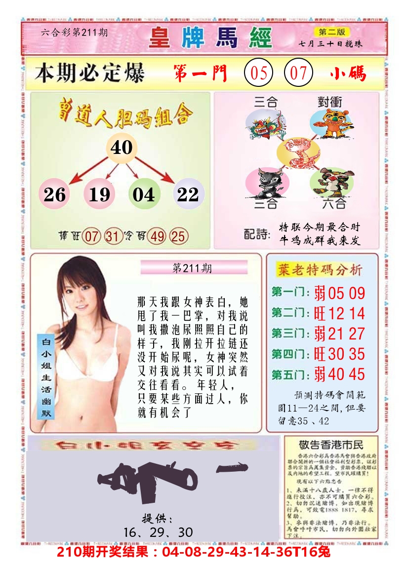 澳门皇牌马经B 第211期
