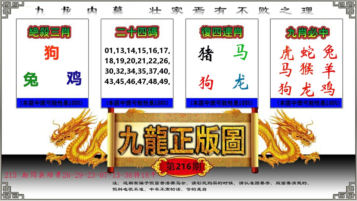 九龙正版图 第216期