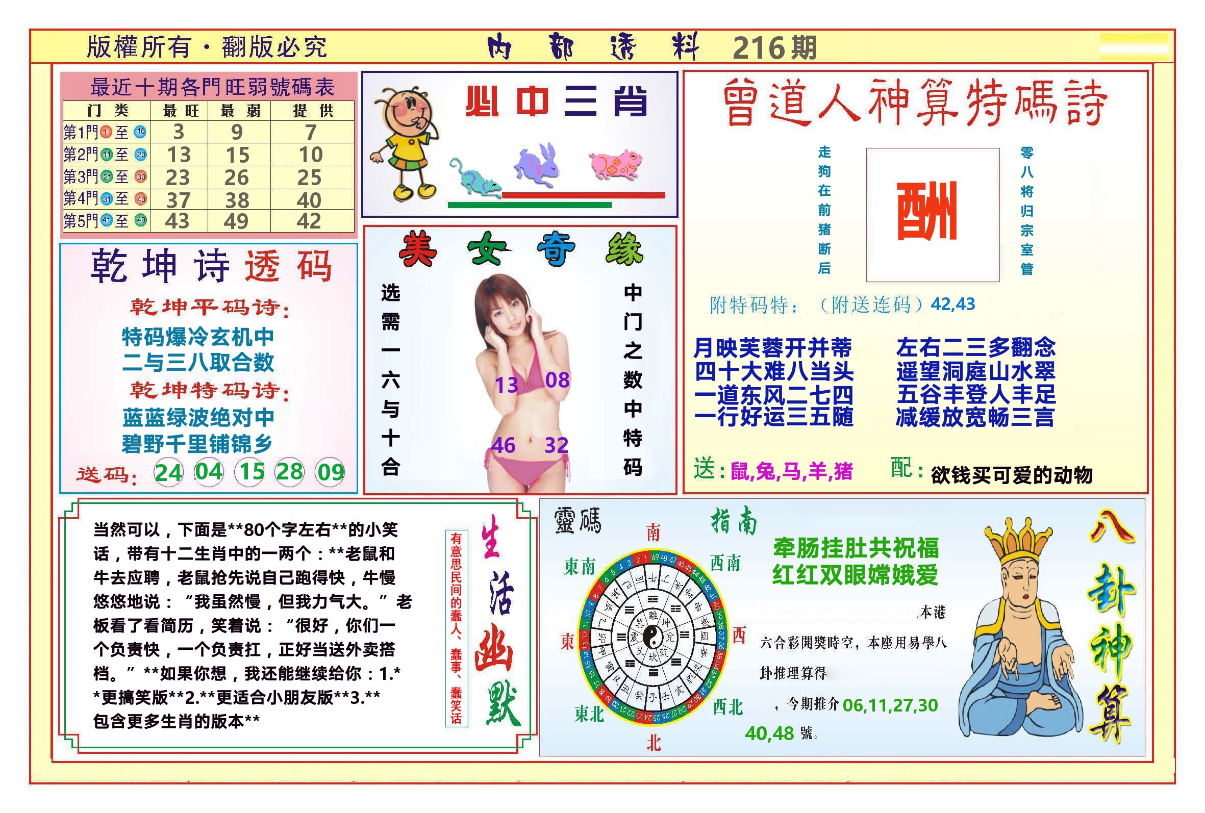 澳门内部透料B 第216期