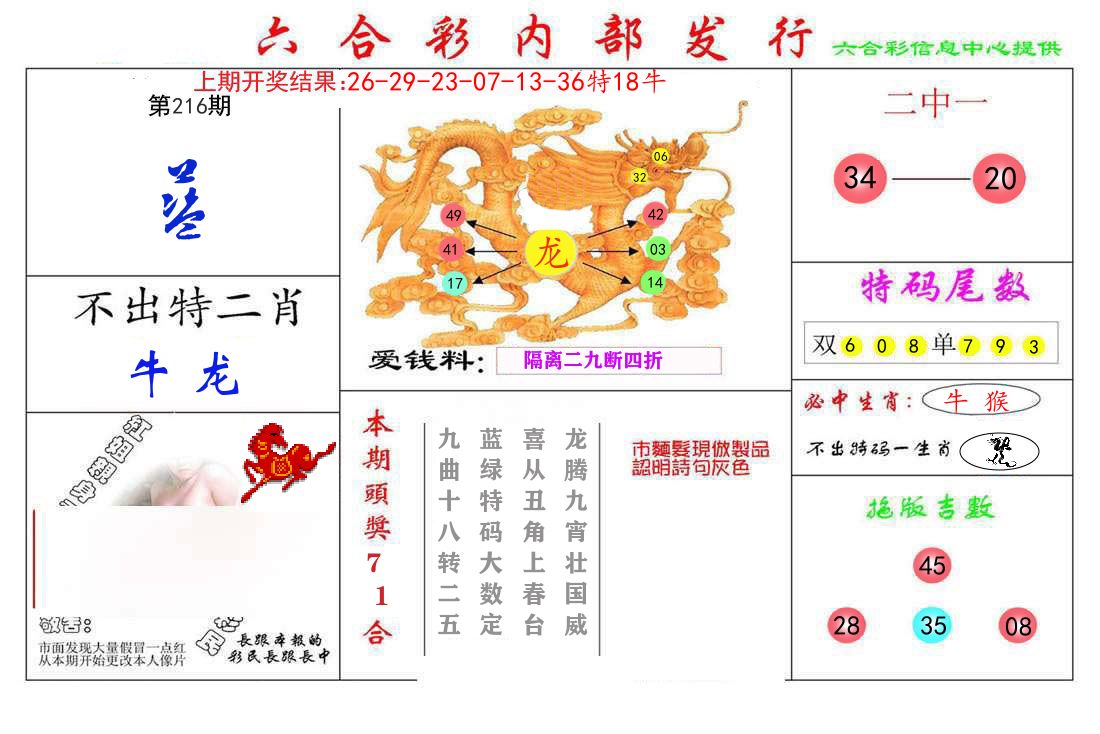 六合彩内部发行 第216期