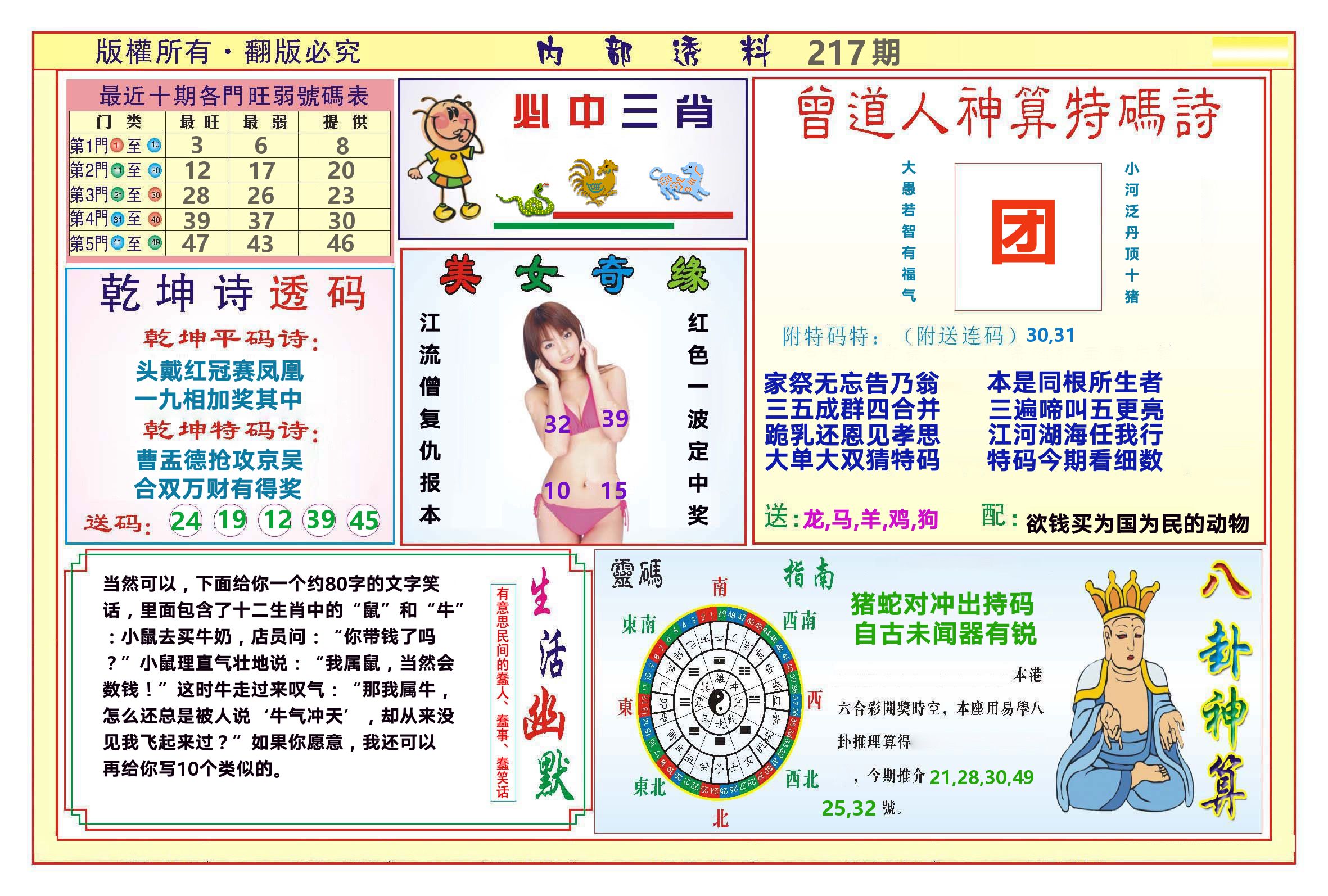 澳门内部透料B 第217期
