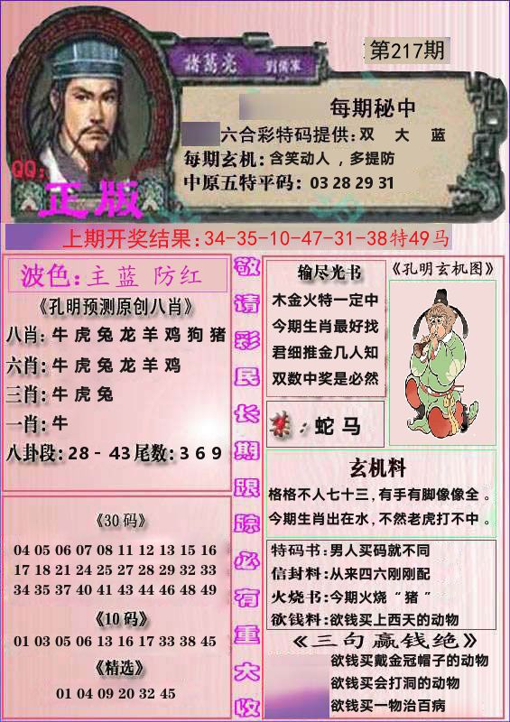 诸葛亮正版 第217期