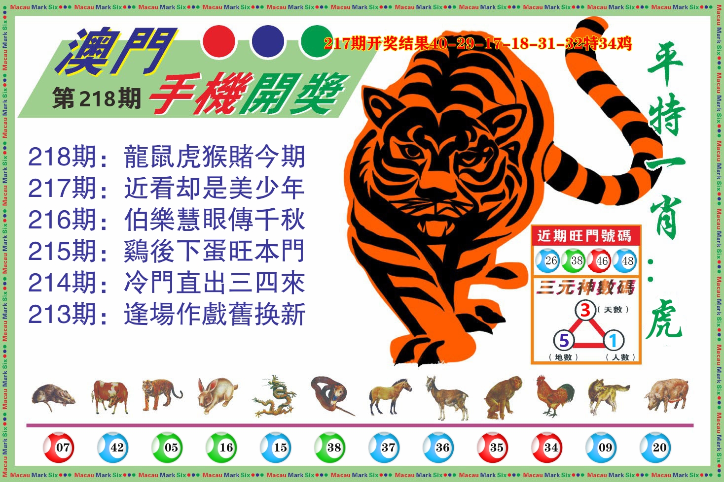 澳门开奖报 第218期