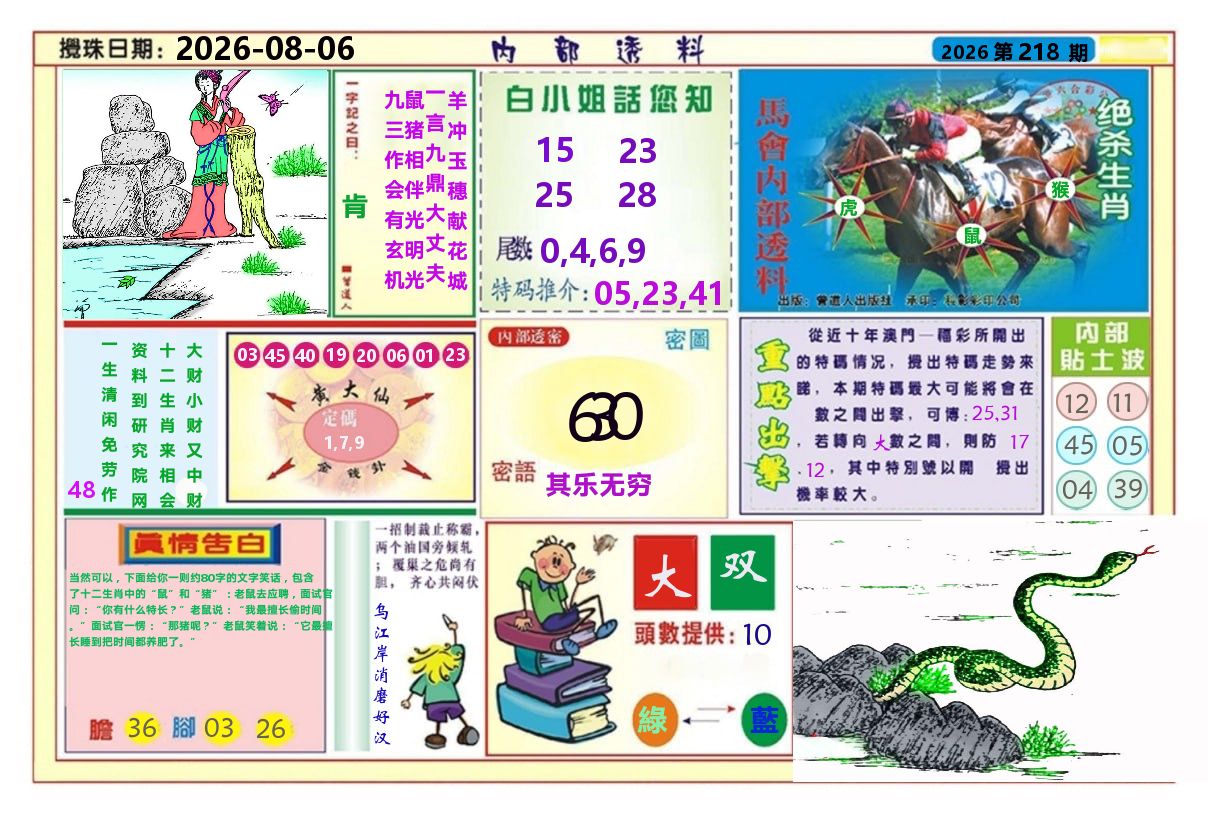 澳门内部透料A 第218期