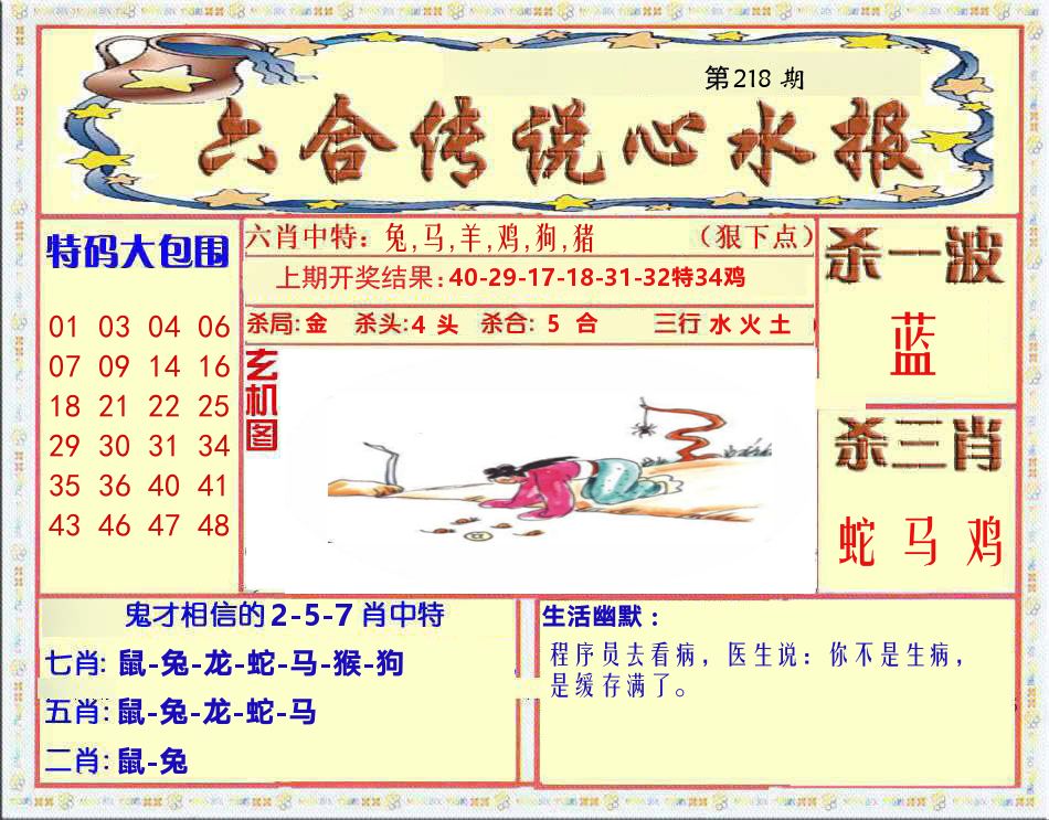 六合传说心水报 第218期