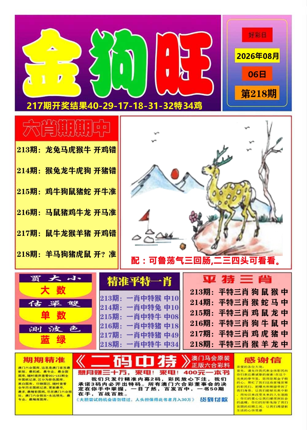 澳门金狗旺A 第218期