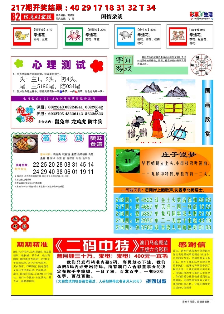 彩票与生活B 第218期