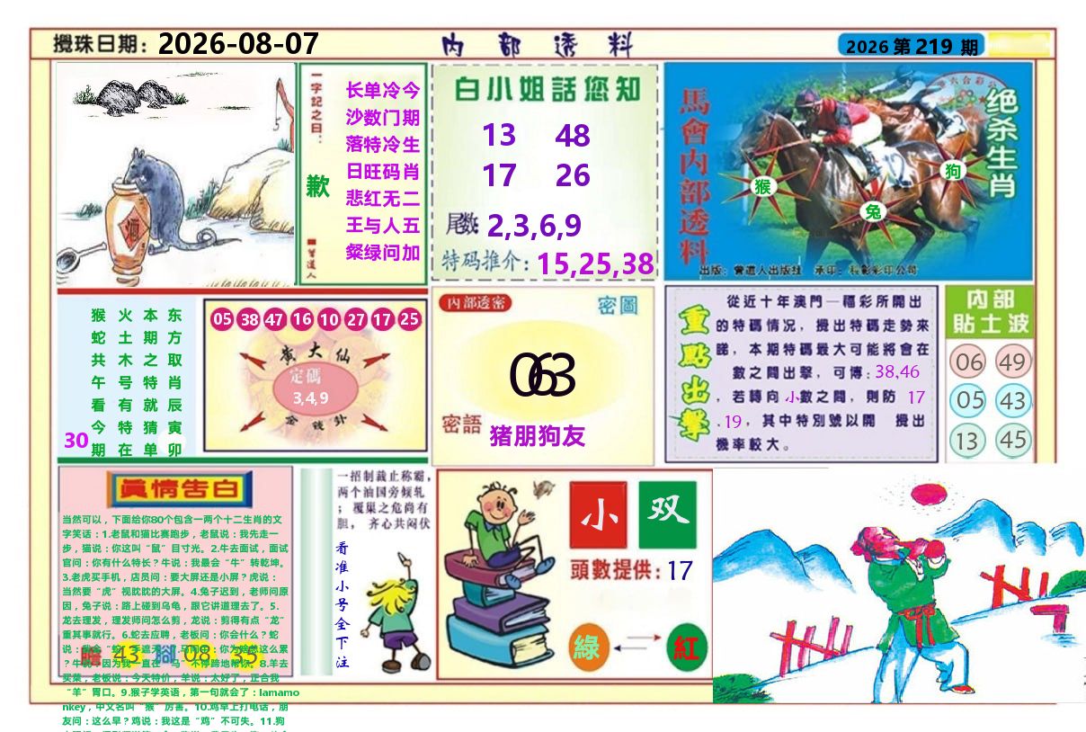 澳门内部透料A 第219期