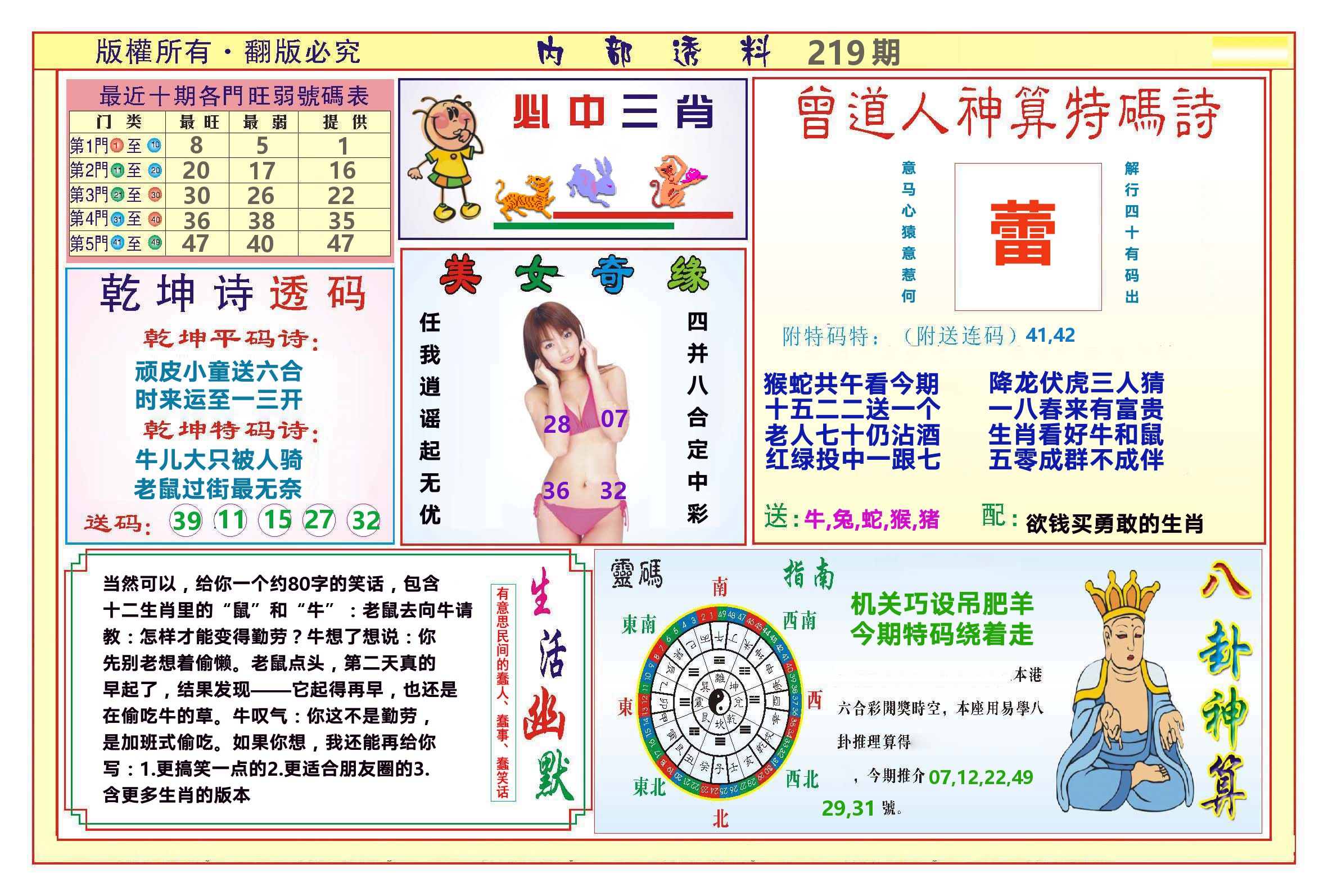 澳门内部透料B 第219期