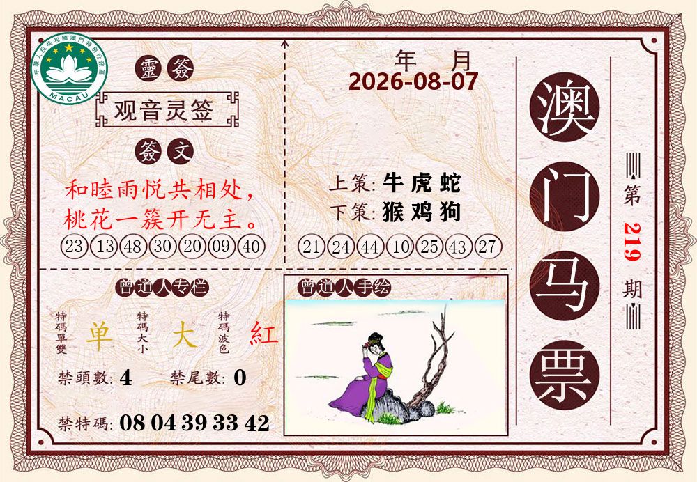 澳门马票 第219期