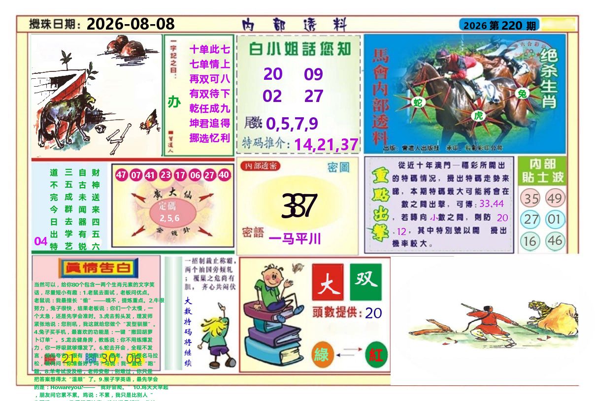 澳门内部透料A 第220期