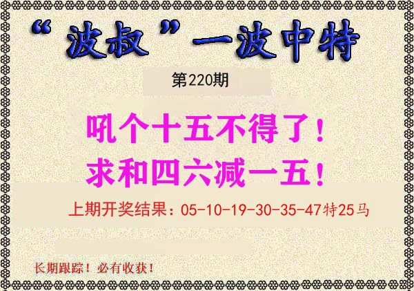 波叔中特 第220期