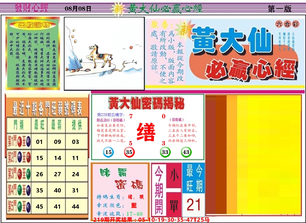 黄大仙必赢心经 第220期