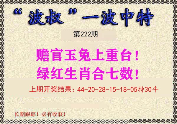 波叔中特 第222期