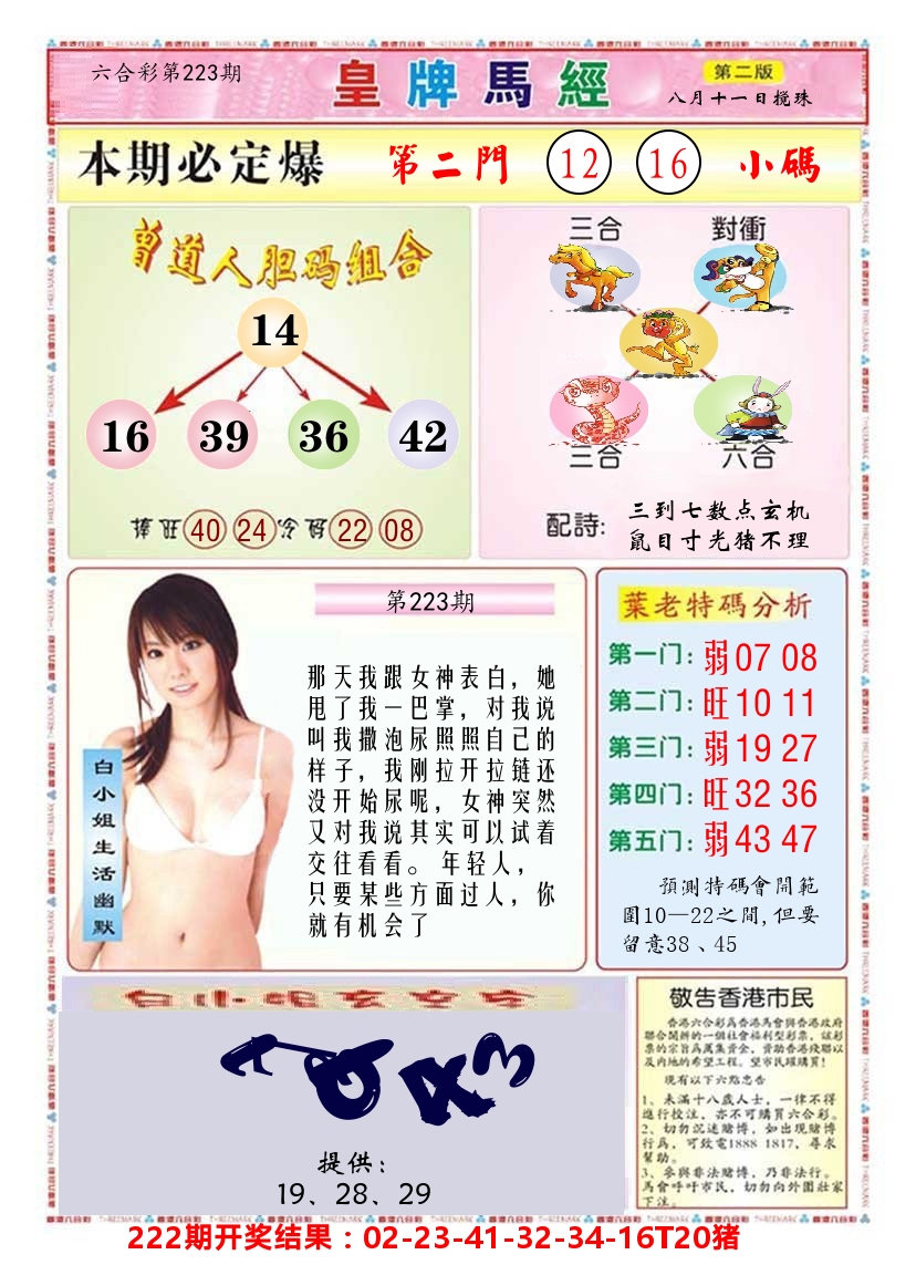 澳门皇牌马经B 第223期