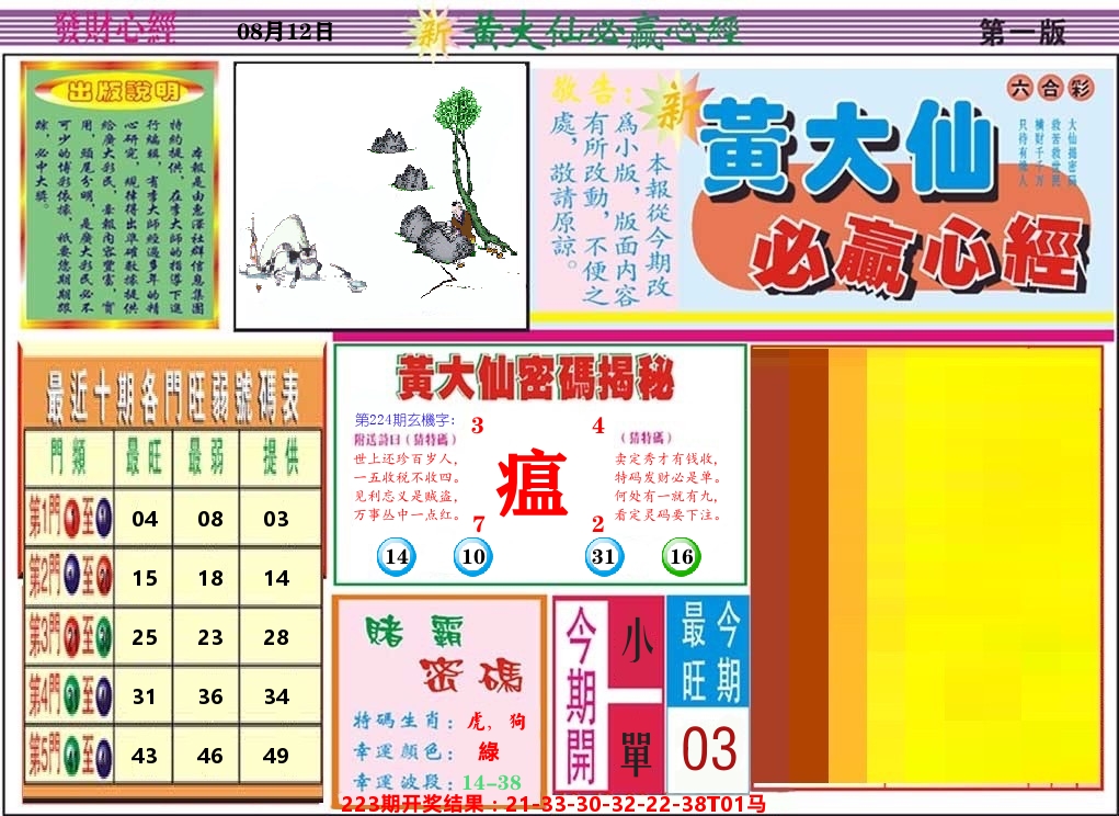 黄大仙必赢心经 第224期