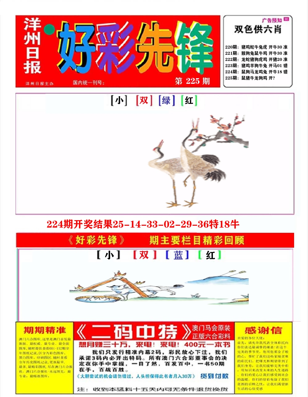 好彩先锋A 第225期