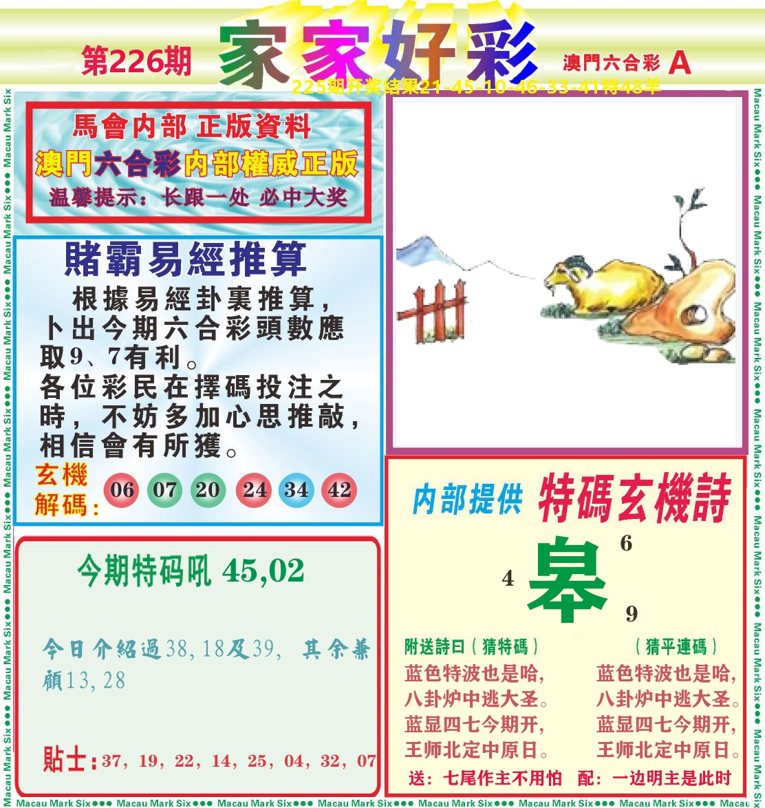 家家好彩A 第226期