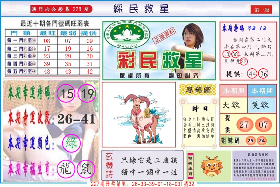 澳门彩民救星 第228期