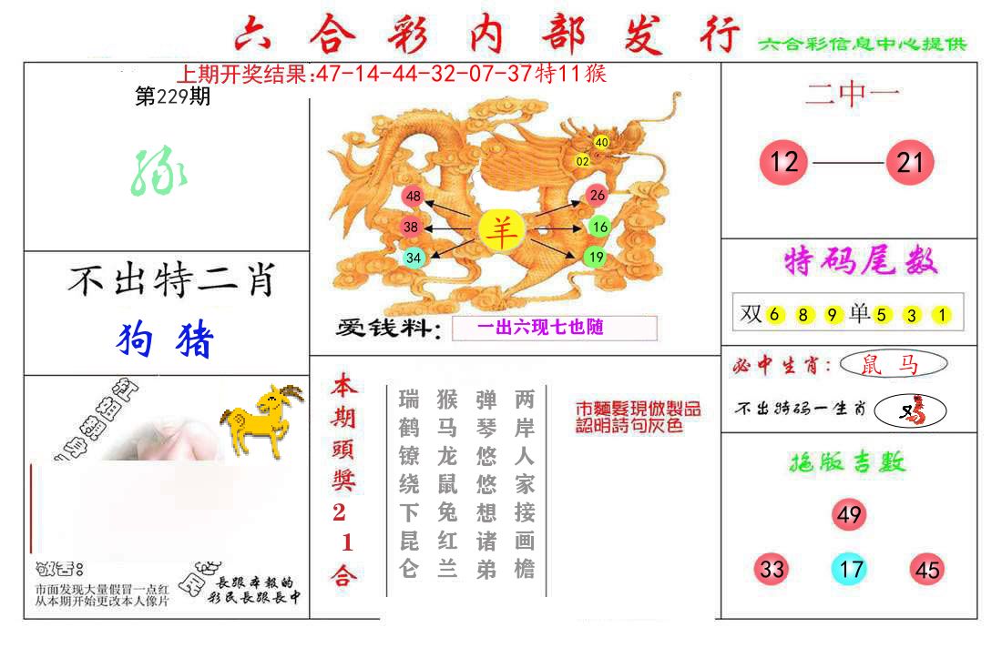 六合彩内部发行 第229期