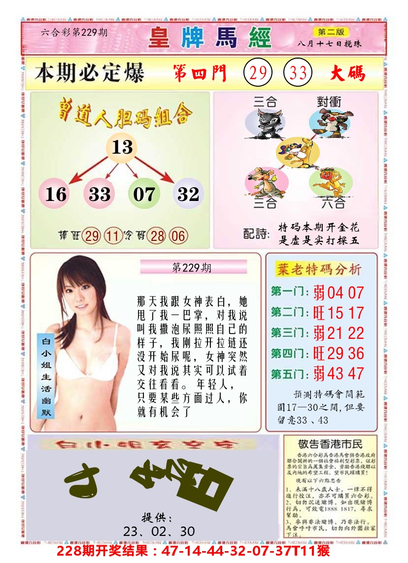 澳门皇牌马经B 第229期