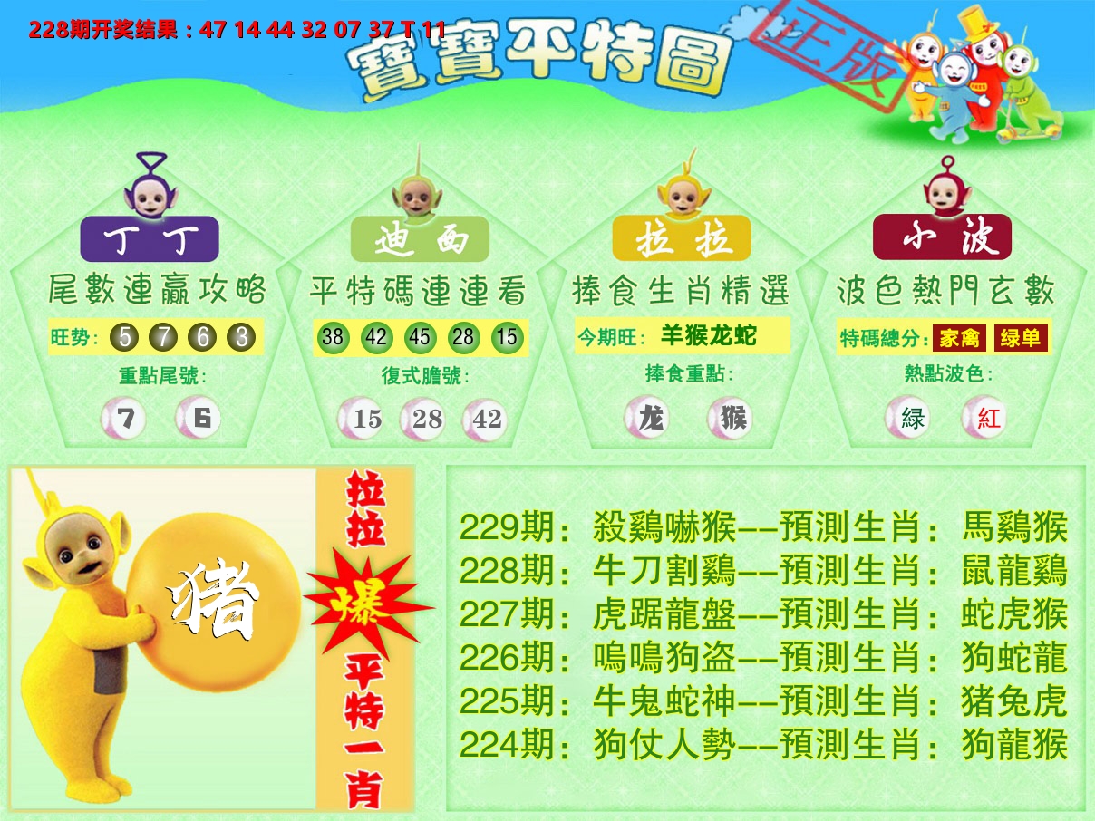 天线宝宝平特图 第229期