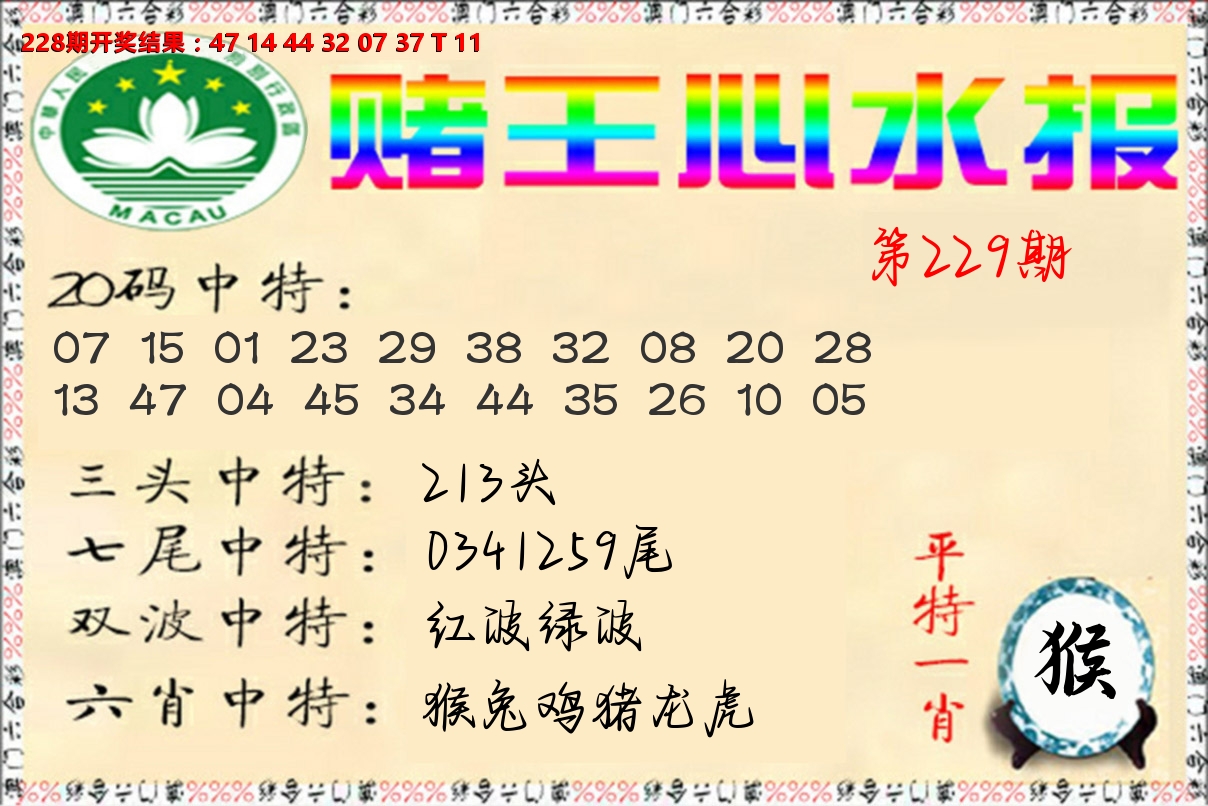 赌王心水报 第229期
