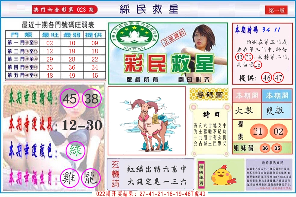 澳门彩民救星 第23期