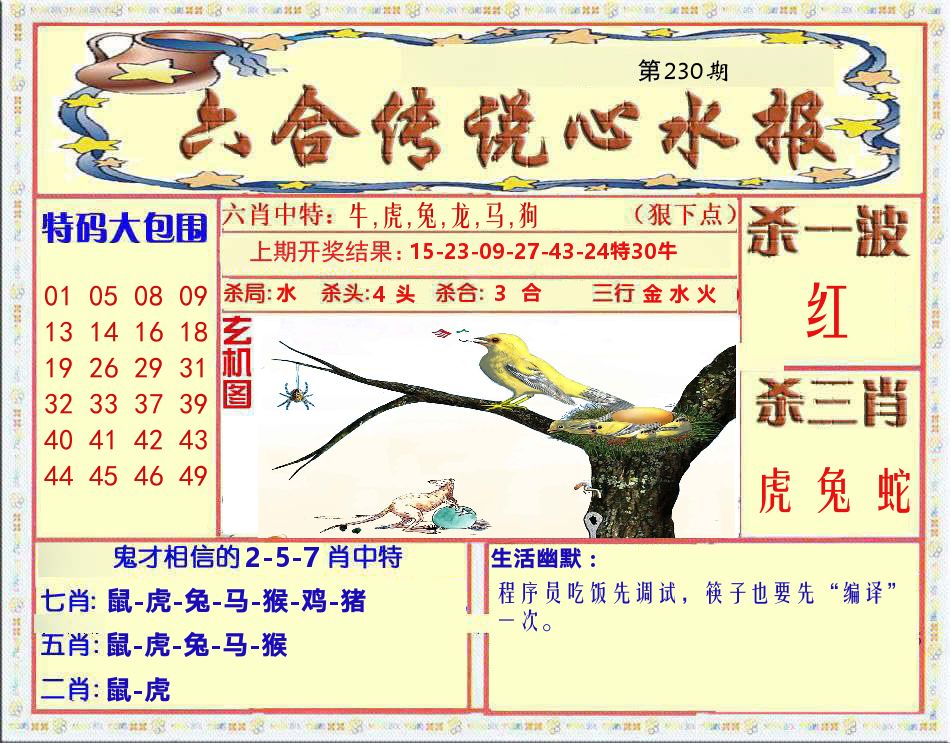 六合传说心水报 第230期