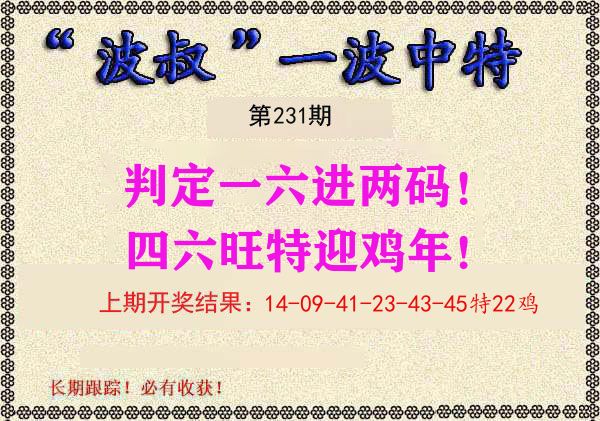 波叔中特 第231期