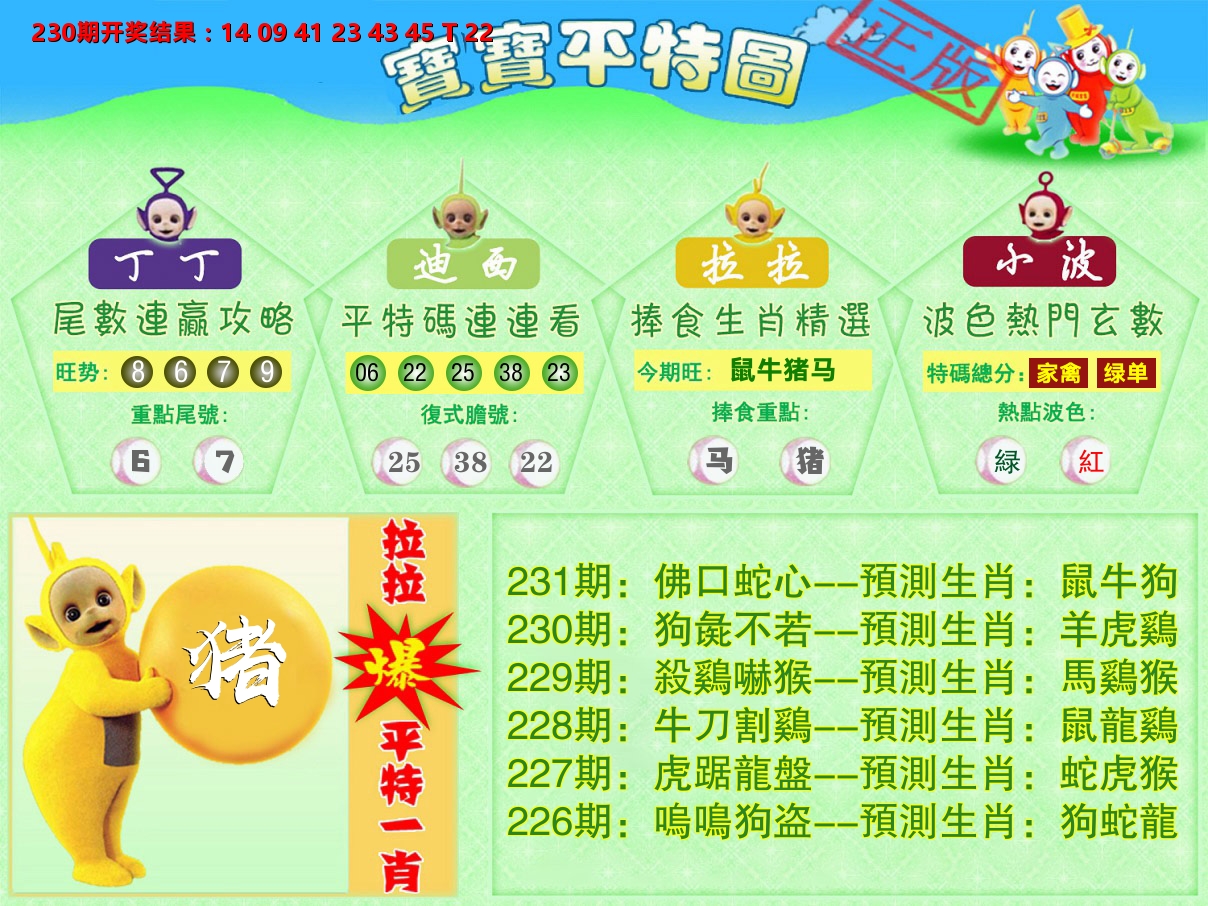 天线宝宝平特图 第231期